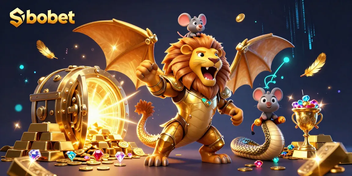 Experience sbobet excitement with a roaring chimera and treasure vault brimming with gold and gems.