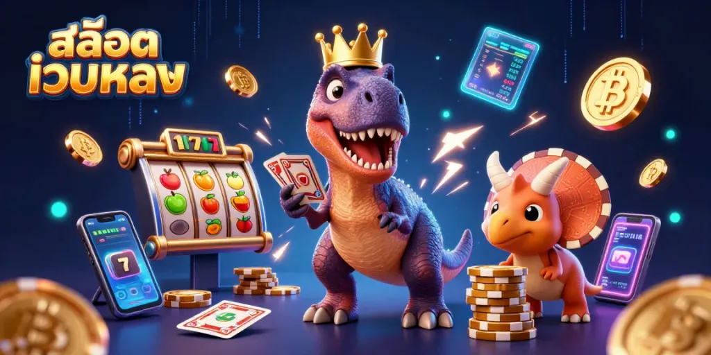 สล็อตเว็บตรง การ์ตูน 3 มิติของ T-Rex และเพื่อนๆ กำลังเล่นเกมคาสิโนที่แสนสนุก