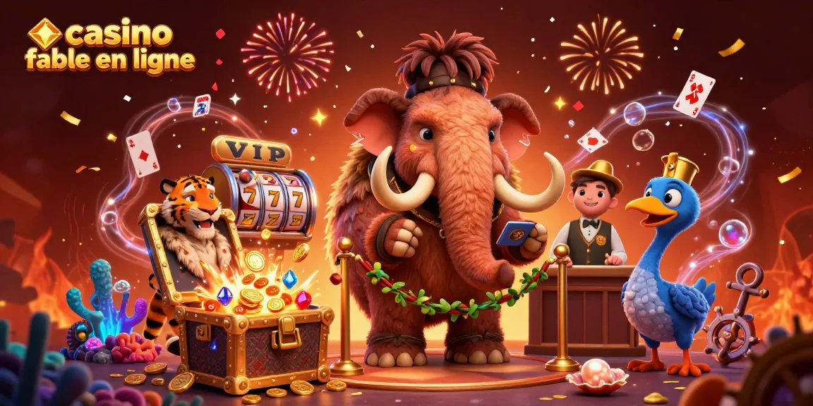 Visitez notre casino fiable en ligne avec une illustration animée vibrante de mammouth et tigre