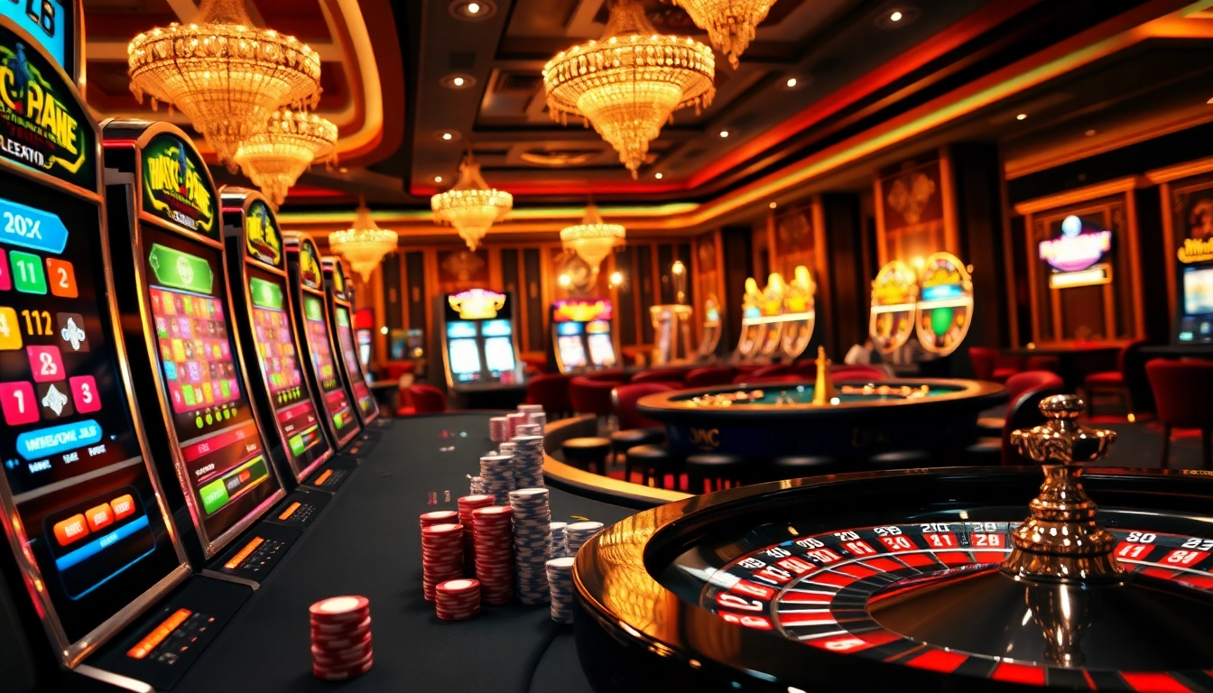 Des joueurs profitant d'une expérience de jeu en ligne immersive dans un casino en ligne fiable, entourés d'éléments de jeu vibrants.