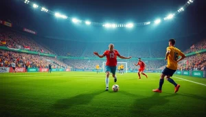 해외축구중계를 위해 흥미진진한 축구 경기장에서 선수들이 활약하는 모습