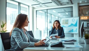 카드 현금화 전문가가 현대적인 사무실에서 현금화 방법을 설명하는 모습