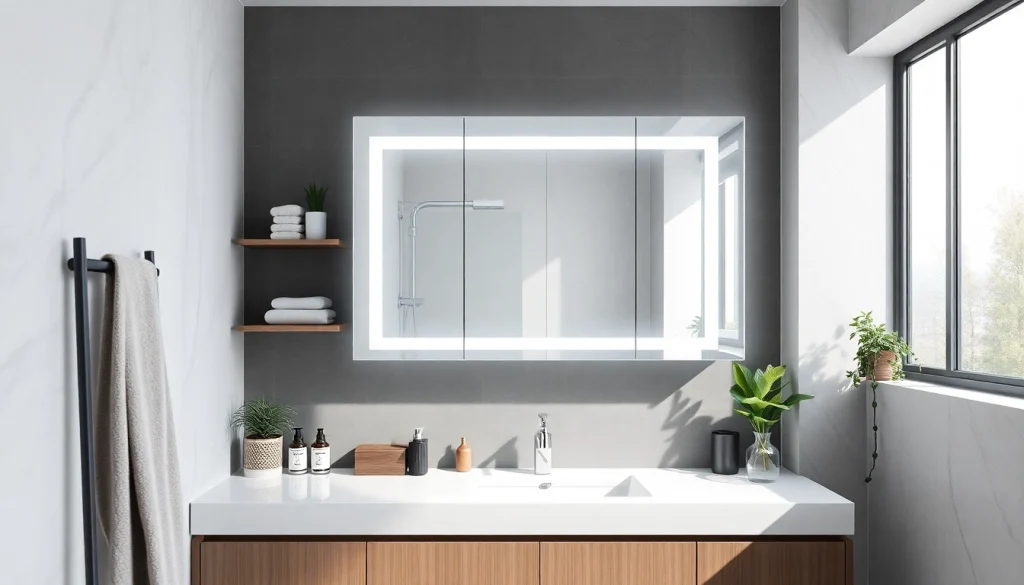 Elegantly designed spiegelschrank led in a contemporary bathroom, enhancing functionality and style.