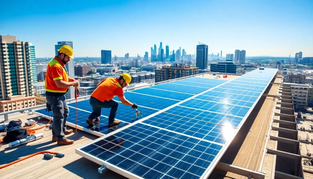 Enhance your business with commercial solar Lincoln installations showcasing expert technicians.