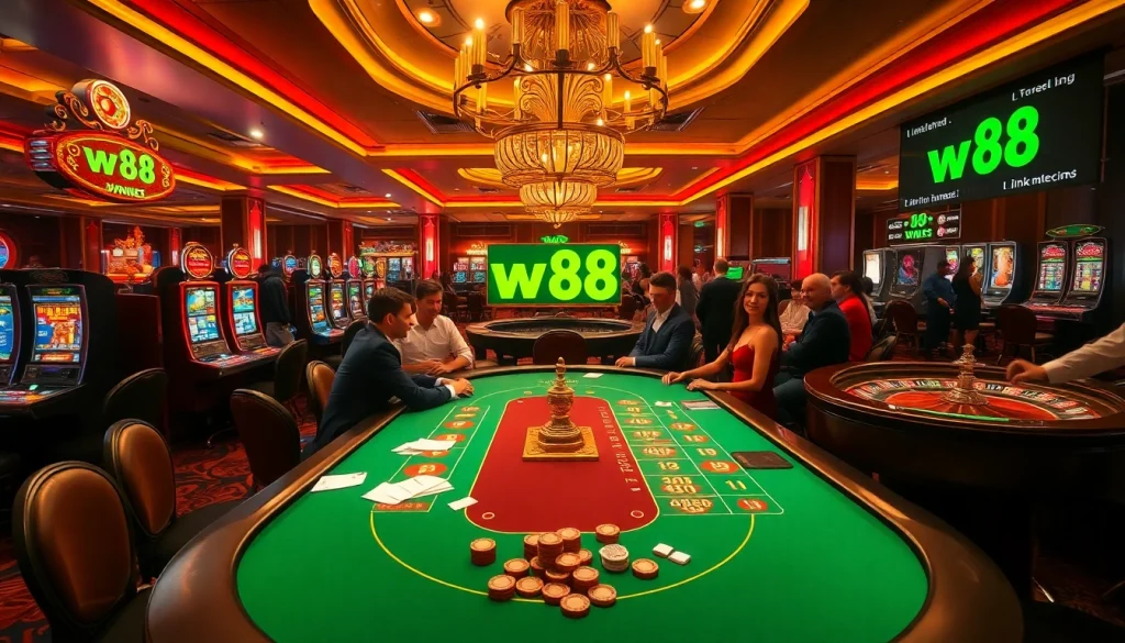 Experience the excitement of online gambling with w88 link at a luxurious casino table.