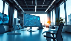 Gemini 3 Pro showcased in a modern office setting with advanced AI analytics.