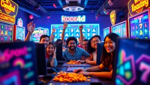 Kode4d slot players celebrating a win in an exciting online gaming environment.