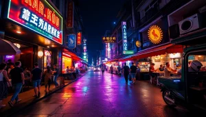 Hanoi nightlife 하노이밤문화 scene with vibrant bars and street food.
