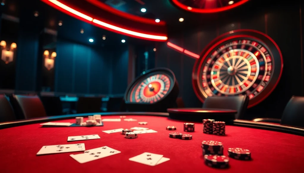 Engage with the W88 link through an exciting casino scene featuring poker chips, cards, and a roulette wheel.