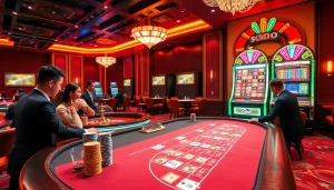 SODO Casino offering an engaging roulette experience with vibrant lights and luxury ambiance.