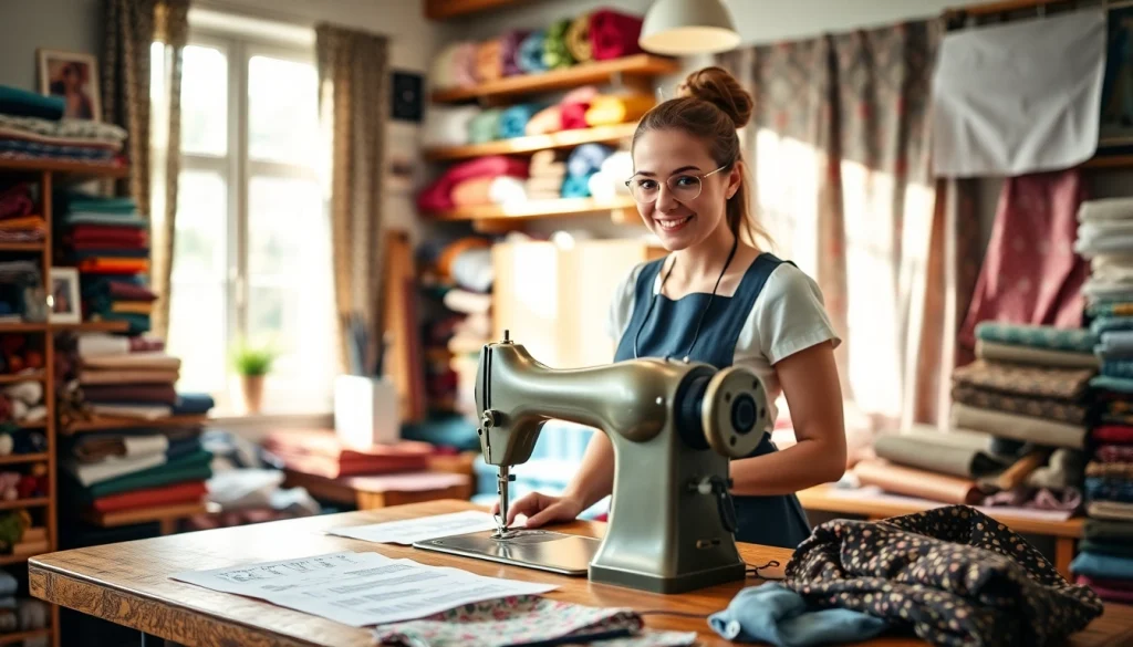 Stoffen voor naaien beginners Nederland: Vrolijke stoffen en naaigereedschap in een gezellige werkruimte.