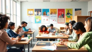 Education-focused classroom scene promoting equity and innovation with diverse students collaborating.