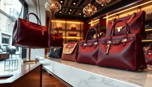 레플리카 고급 핸드백이 세련된 부티크에 전시된 모습