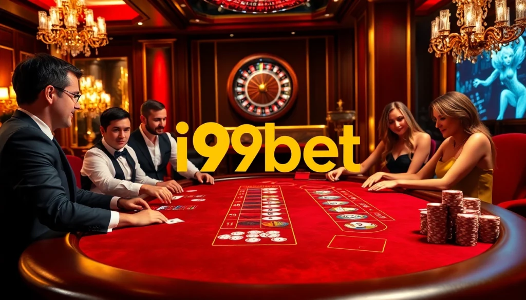 Players enjoying an exciting game at the i9bet blackjack table in a luxurious casino atmosphere.
