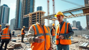 Manhattan Commercial General Contractor supervising construction at bustling job site.