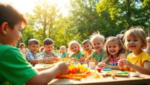 Children enjoying various activities at holiday camps surrounded by nature.