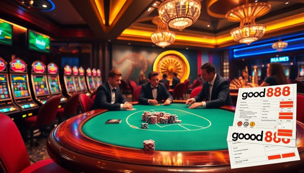 Engaged players enjoying casino action at the luxurious good88 poker table.
