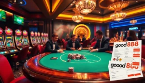 Engaged players enjoying casino action at the luxurious good88 poker table.