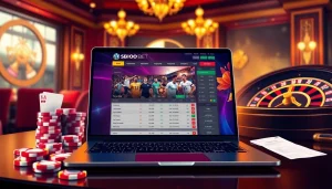 Experience link alternatif sbobet through a luxury betting interface with poker chips and a roulette wheel.