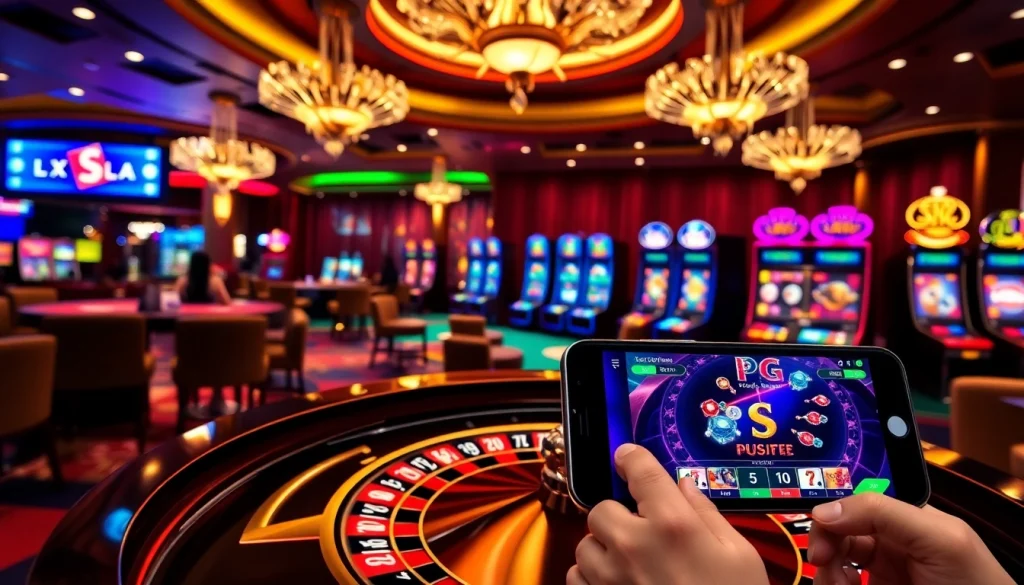 Experience the thrill of pg soft games with vibrant casino elements in a luxurious setting.