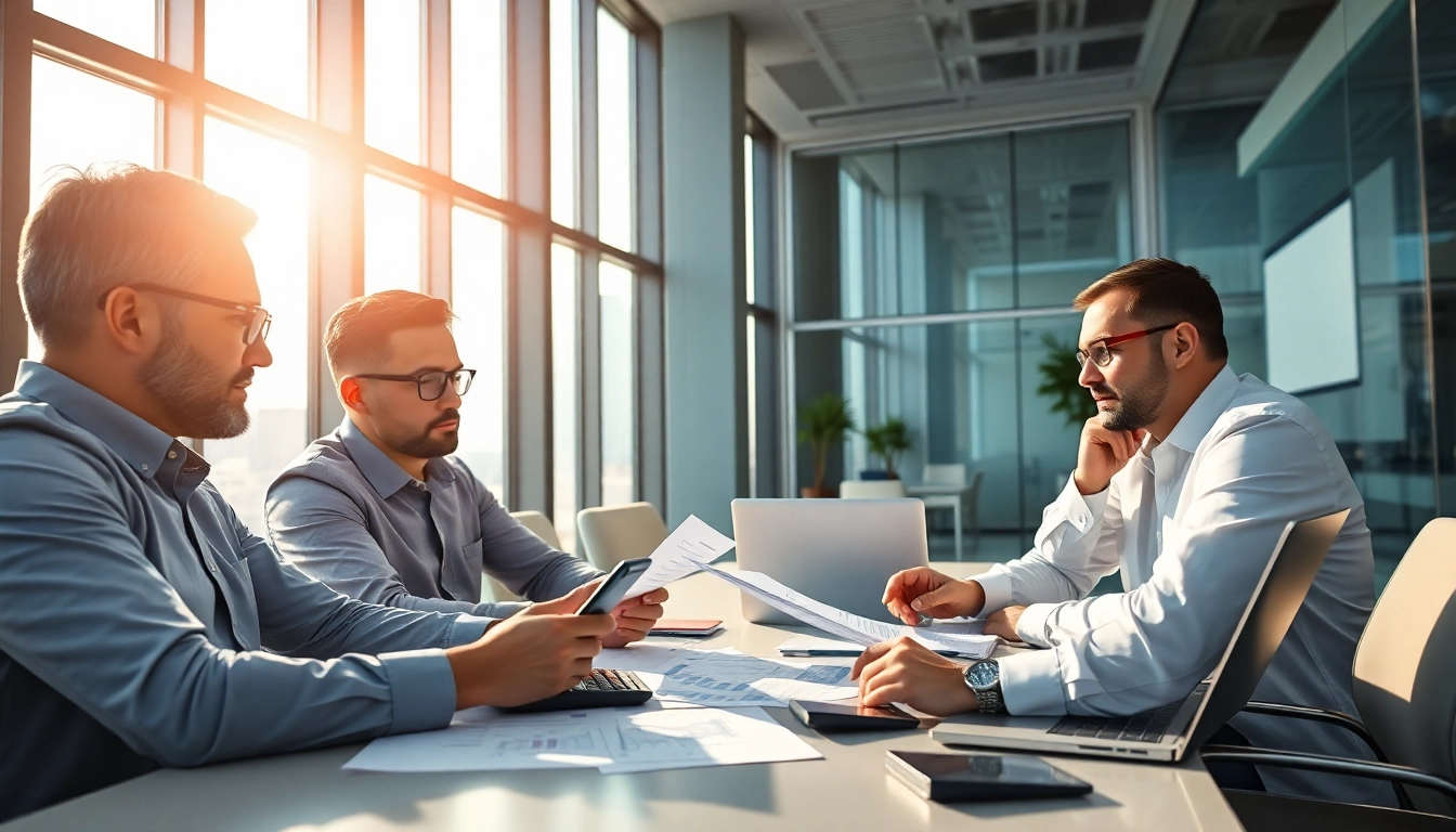 Audit Services in Dubai showcased in a modern office with professionals analyzing financial documents.