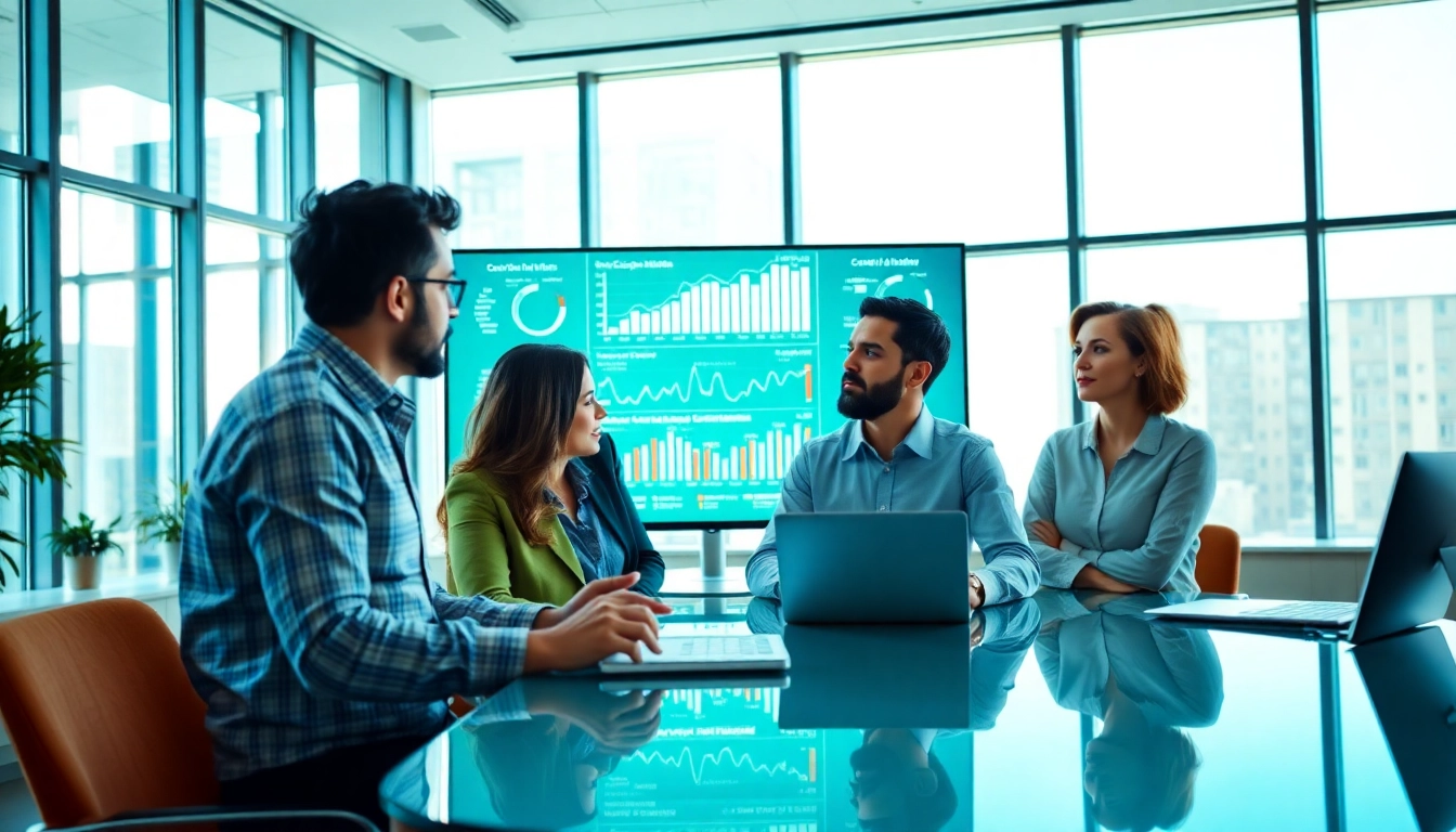 Engaging team utilizing AI for competitor analysis in a modern office environment