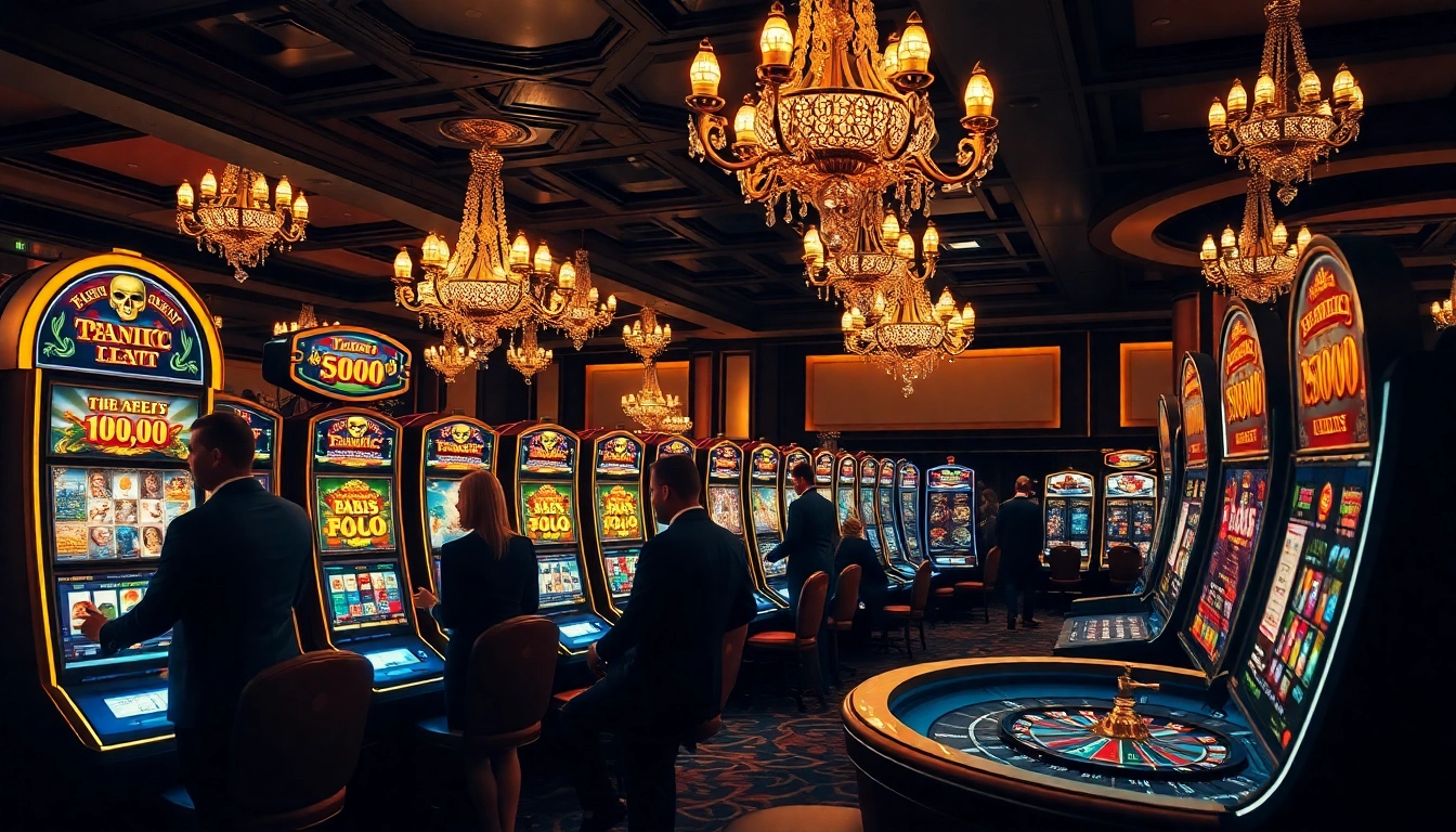 Players enjoying slot pragmatic games at an upscale casino, showcasing excitement and luxury.
