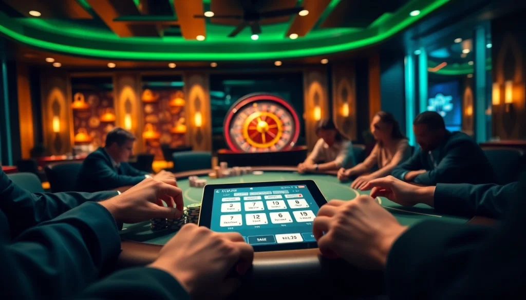 Engagez-vous avec un casino en ligne fiable présentant une table de poker à enjeux élevés et des éléments de jeu stratégique.