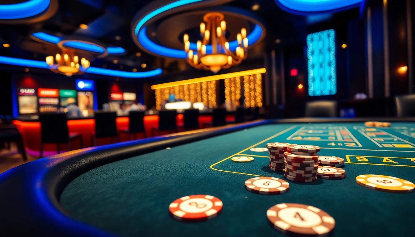 Engaging gaming scene showcasing Non Uk Casino 2025 with vibrant neon lights and poker elements.