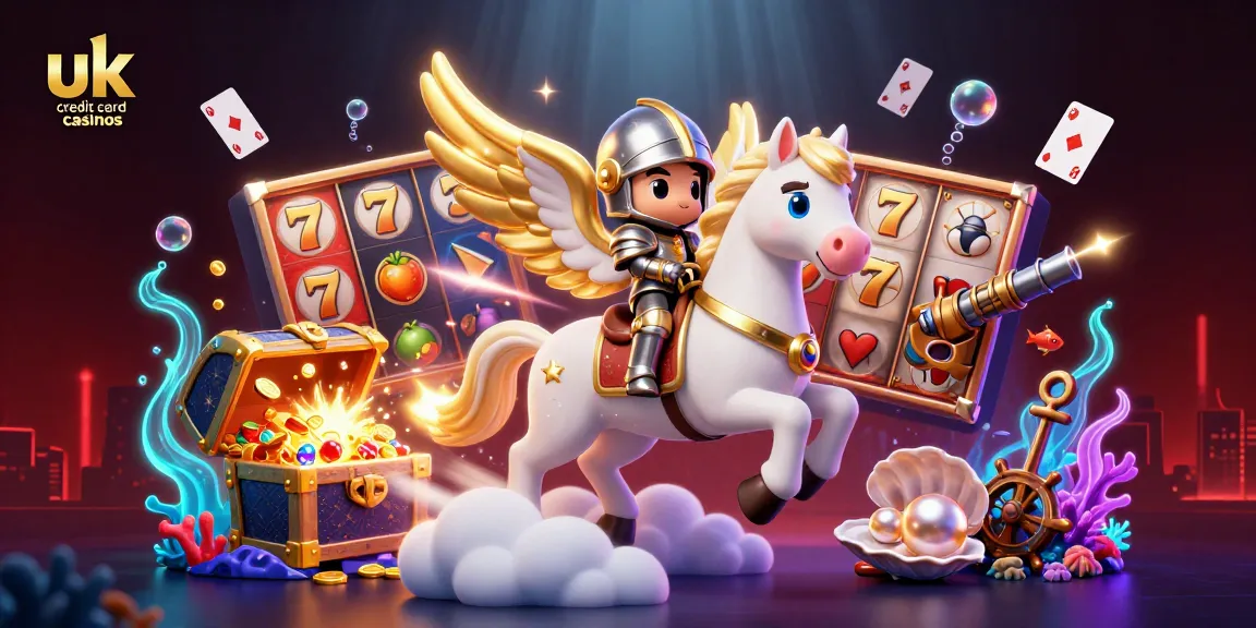 Experience the thrill of uk credit card casinos with vibrant 3D artwork featuring a celestial horse and casino elements.