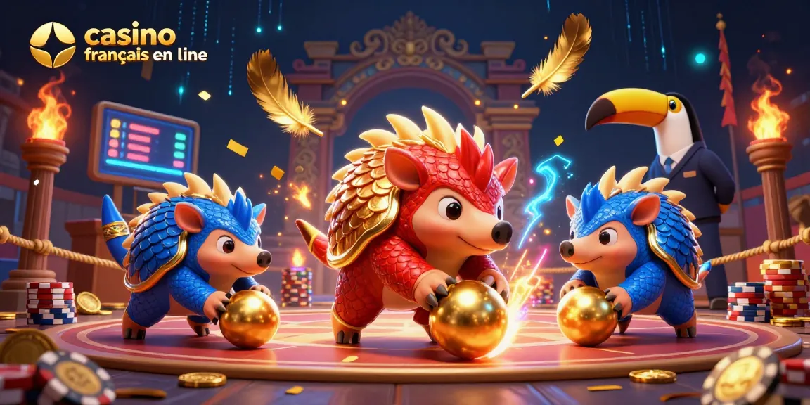 Jouez avec les rivaux de casino français en ligne dans une scène dynamique pleine de confettis et de pièces d'or.