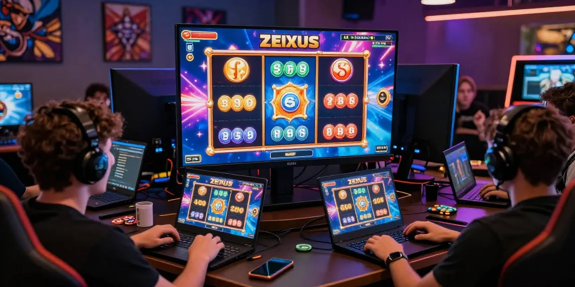 Engaging atmosphere of zeus slot gaming with players enjoying vibrant online interface and colorful tokens.