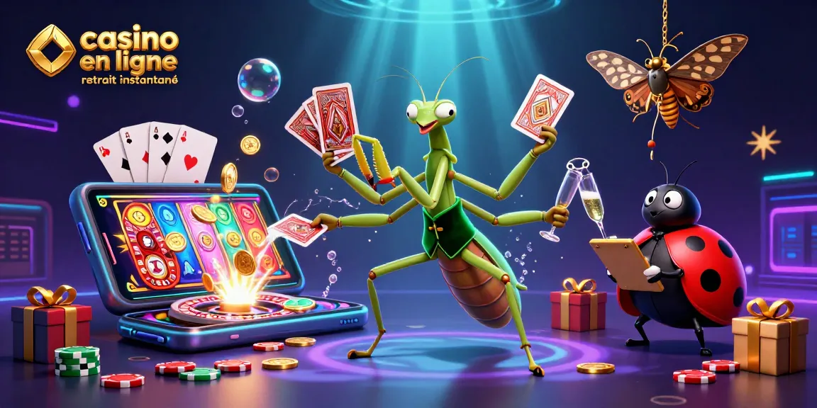 Obtenez des retraits instantanés avec notre illustration de casino en ligne, montrant des jeux et des personnages animés.