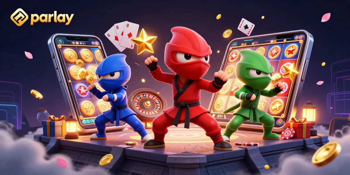 Experience exciting parlay betting strategies with ninja chameleons amidst vibrant casino elements.