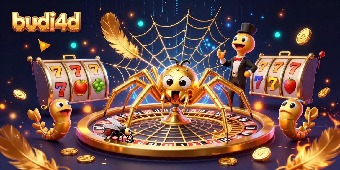 Budi4d offers thrilling casino experiences with a golden spider spinning a roulette wheel of luck.