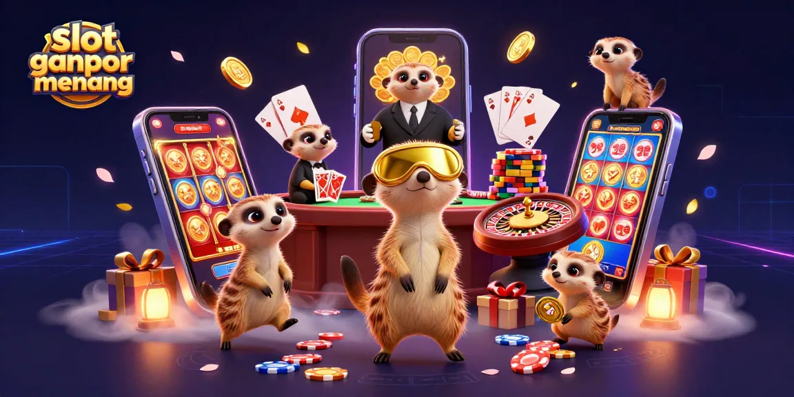 Slot gacor gampang menang menampilkan meerkat menjalankan operasi kasino dengan game dan simbol beruntung.